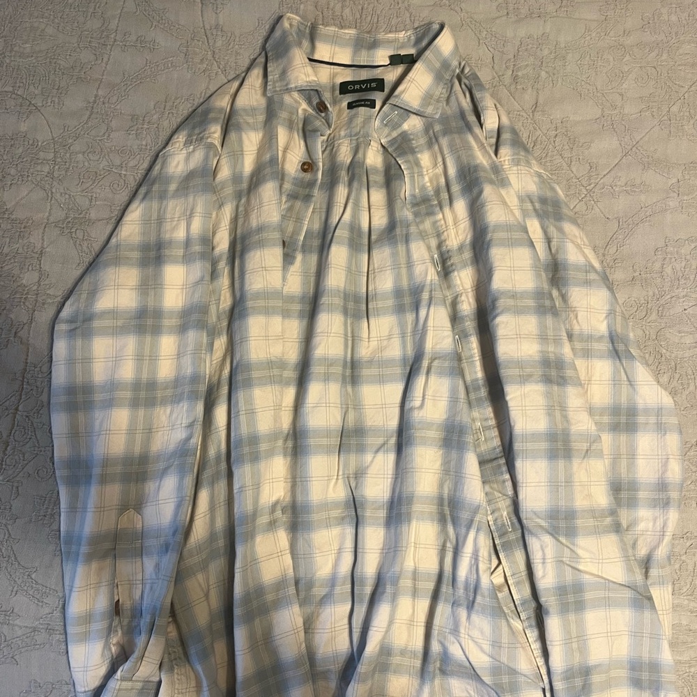 Orvis Blue and White Plaid Shirt